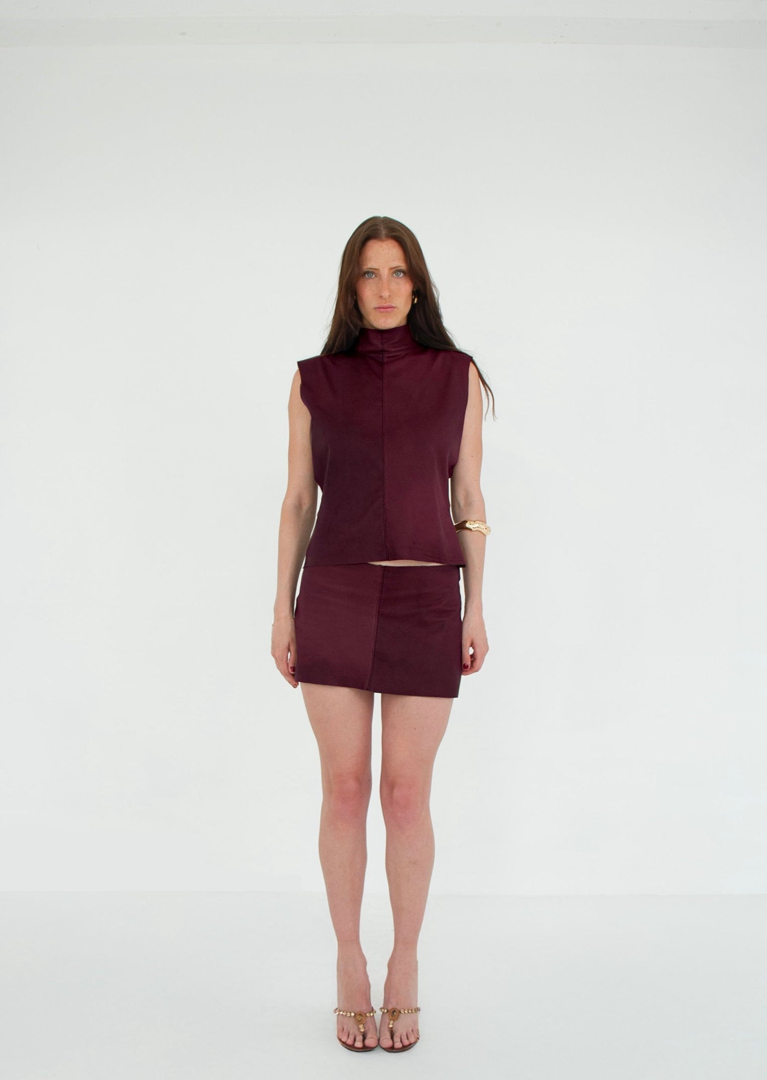 The Tunic Top and Mini Skirt set HAZE front leather