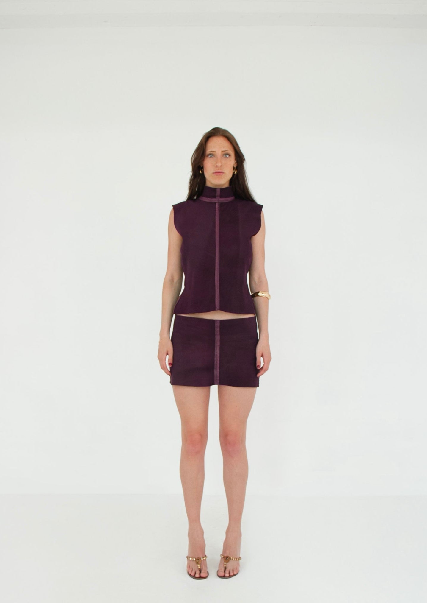 The Tunic Top and Mini Skirt set HAZE front suede