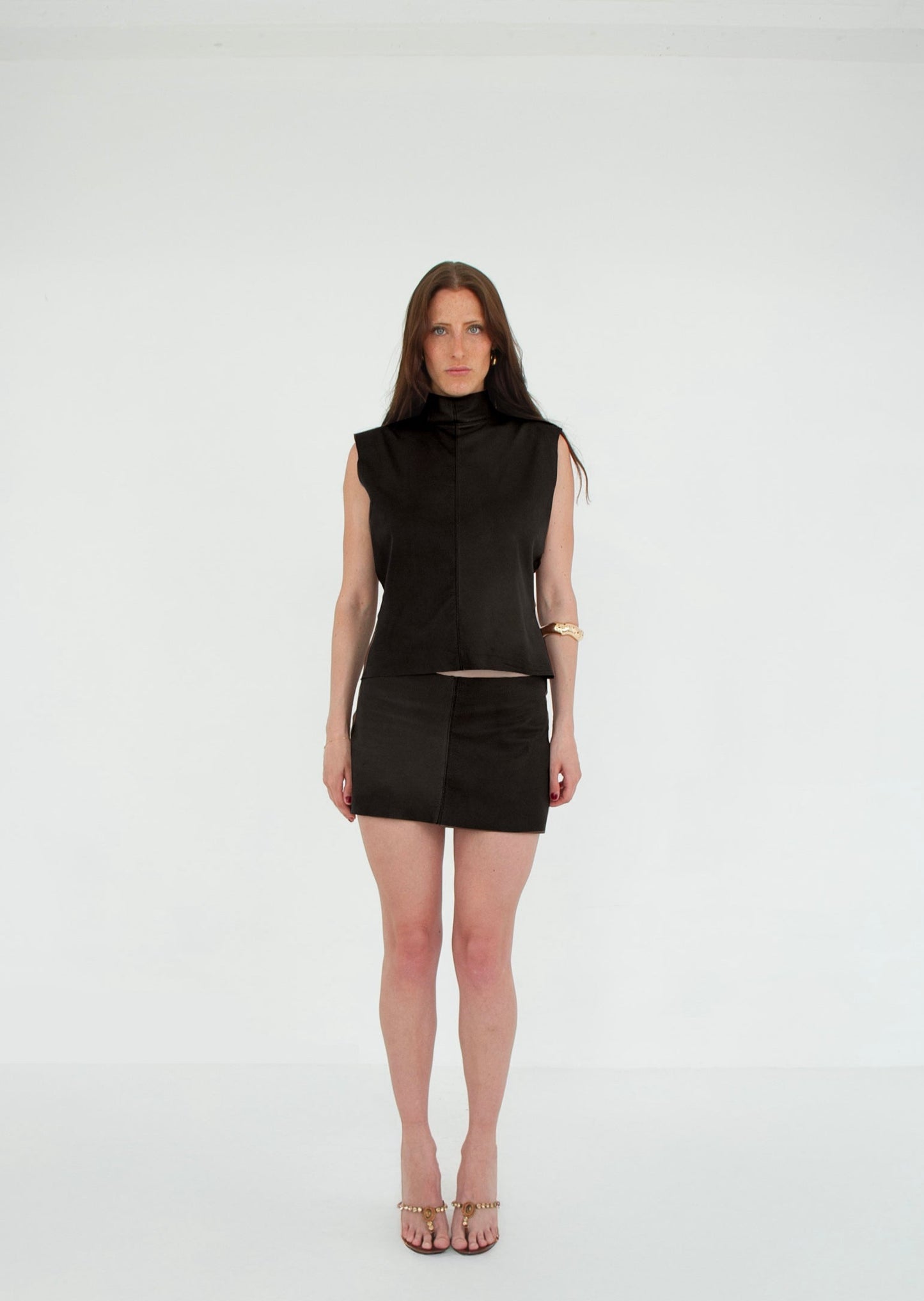 The Tunic Top and Mini Skirt Set ONYX front leather
