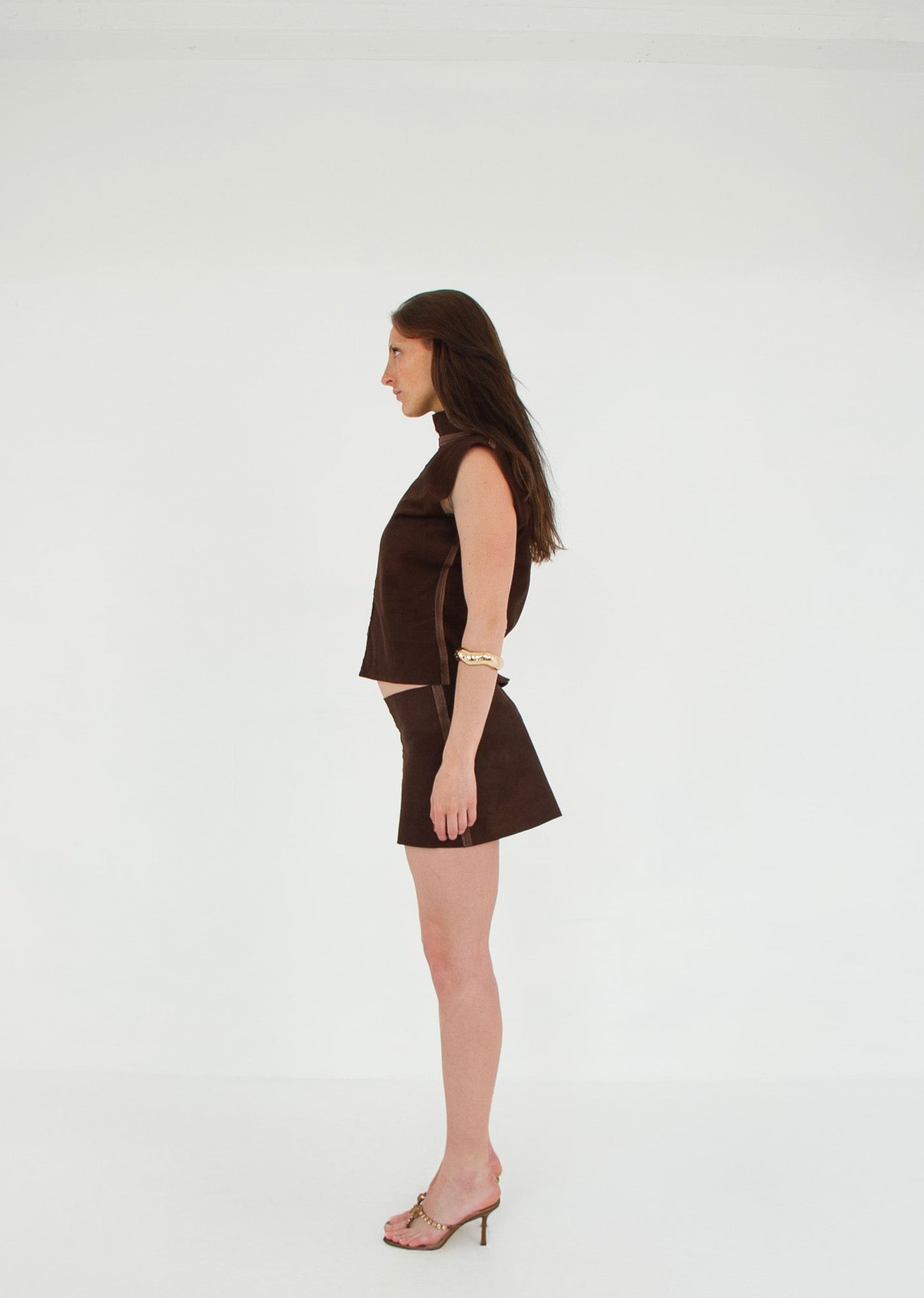 The Tunic Top and Mini Skirt Set COCOA left suede