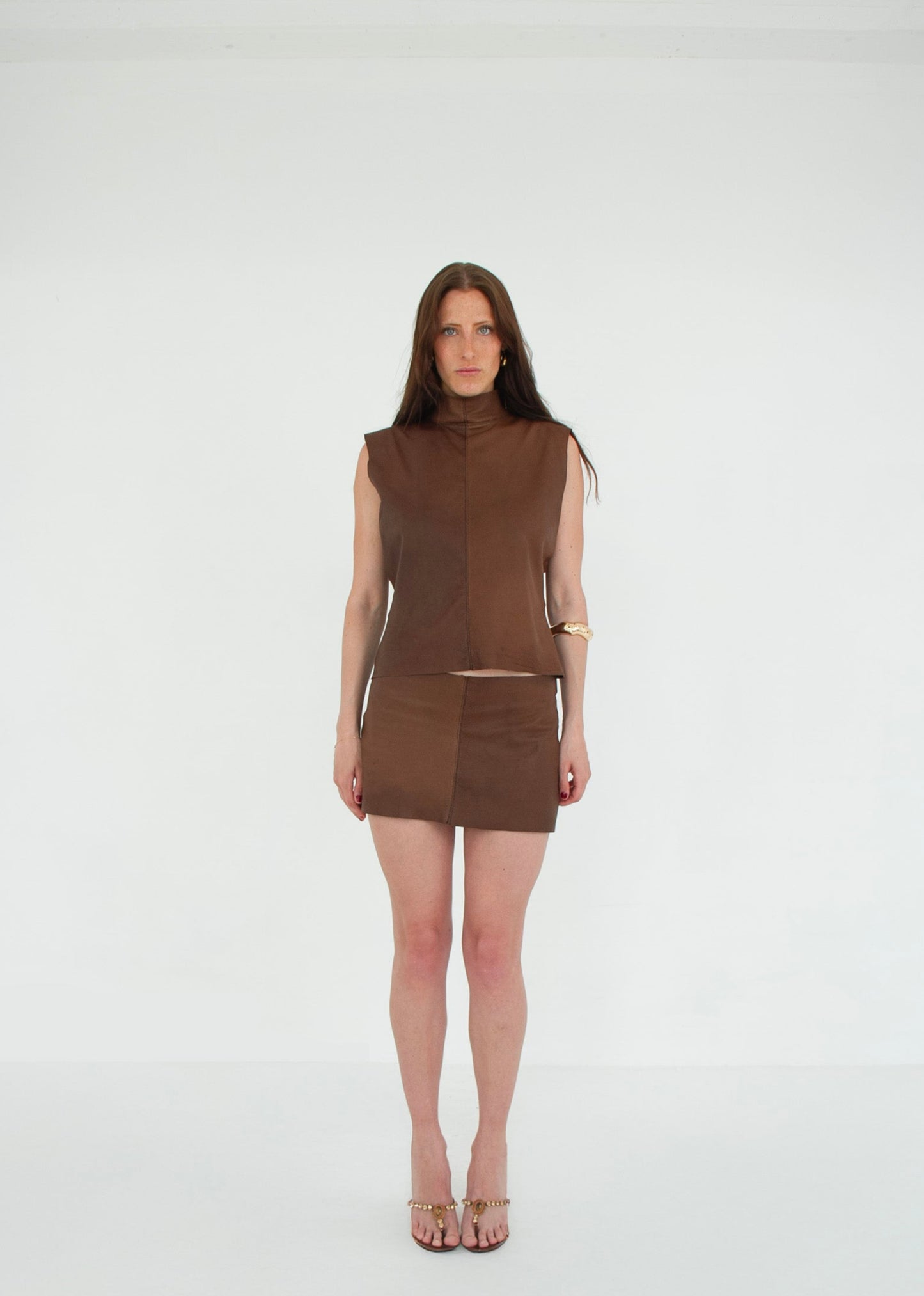 The Tunic Top COCOA front leather