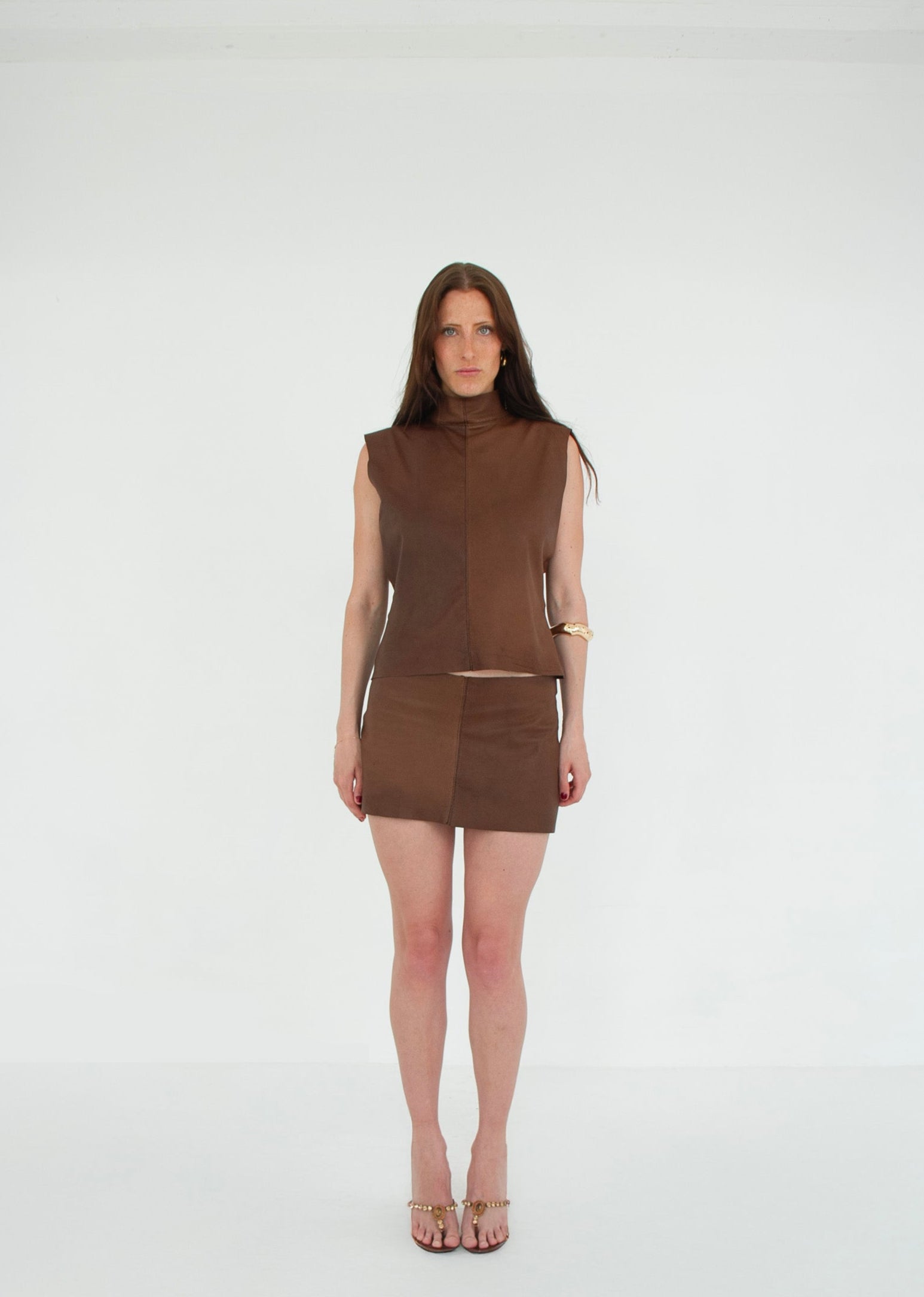 The Tunic Top COCOA front leather