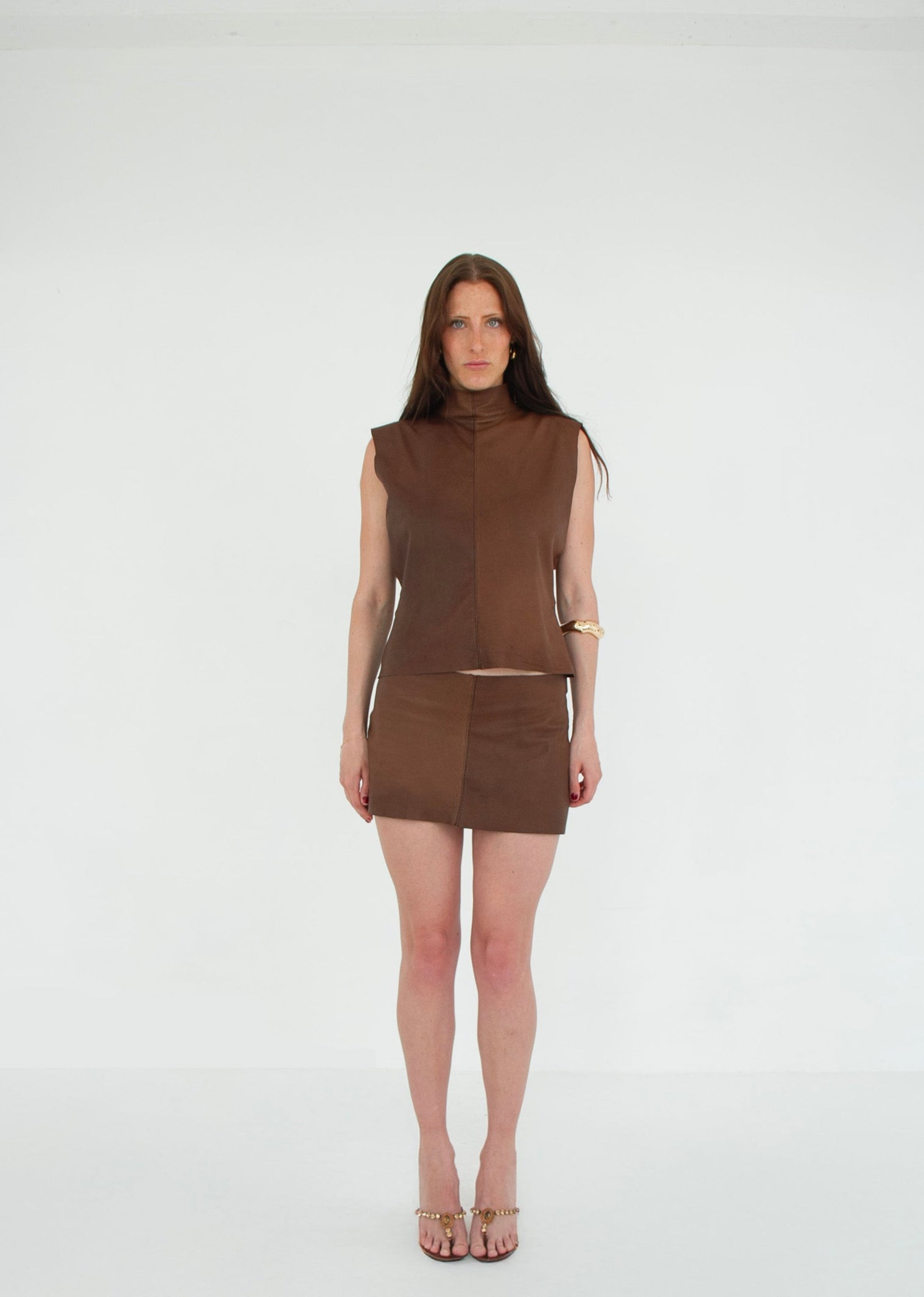 The Tunic Top and Mini Skirt Set COOCA front leather