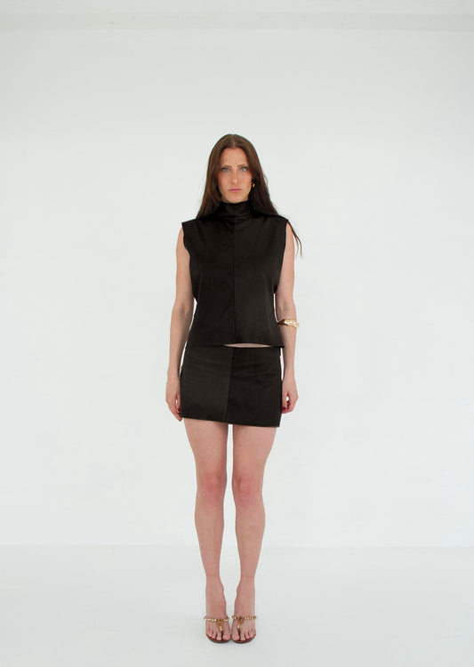 The Tunic Top and Mini Skirt Set ONYX front leather 